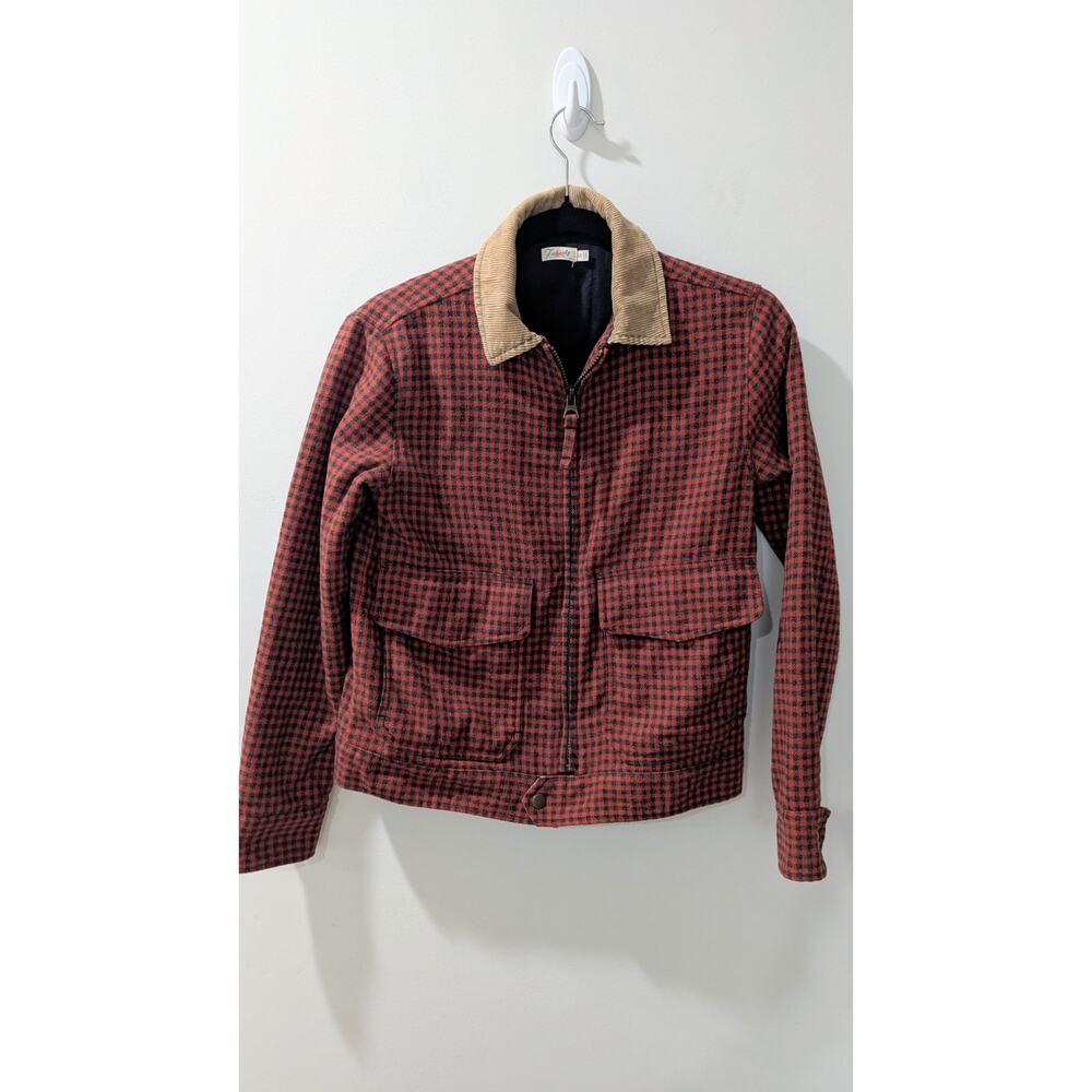 Faherty Red Plaid Wool Blend Corduroy Collar Jacket